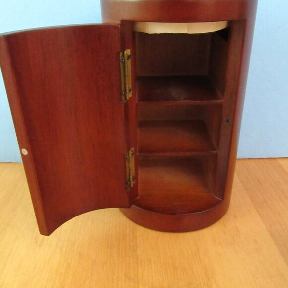 Vintage wood cylinder jewelry box with working clock - 6" tall - unisex - Picture 8 of 14